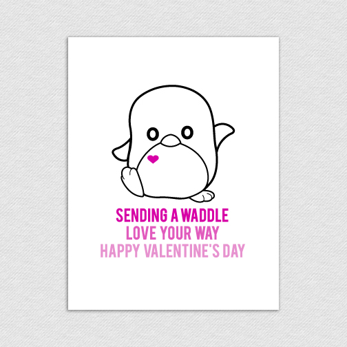Penguin Waddle Love Printable Valentine's Day Card