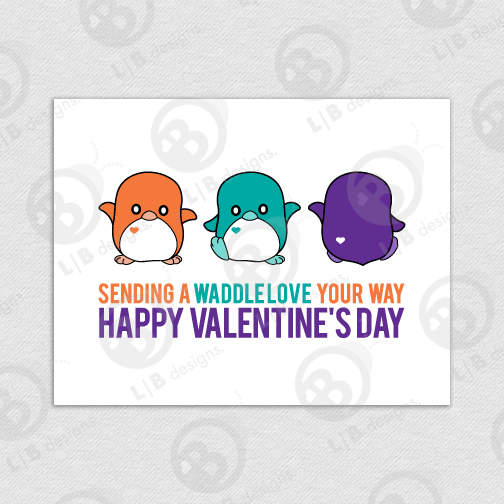 Penguin Triple Waddle Love Printable Valentine's Day Card - Click Image to Close